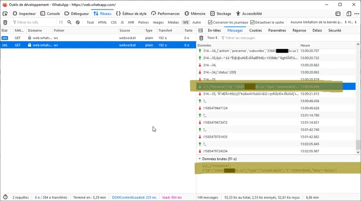 Firefox debugger WebSocket