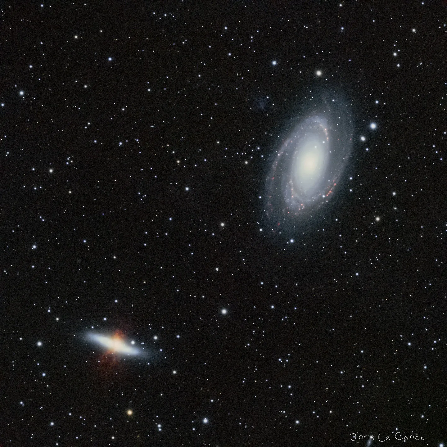 Bode's Galaxy and the Cigar Galaxy, M81 and M82, in one frame