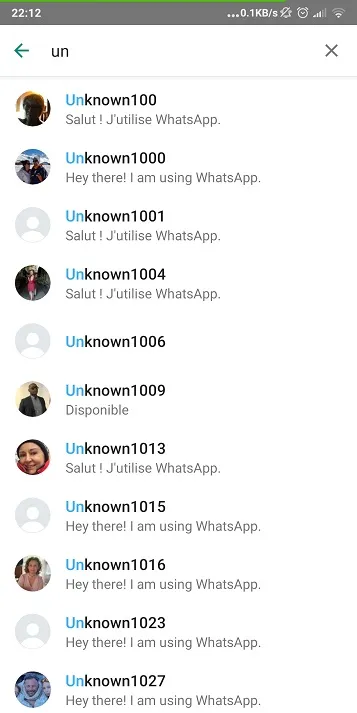 WhatsApp unknown contact list